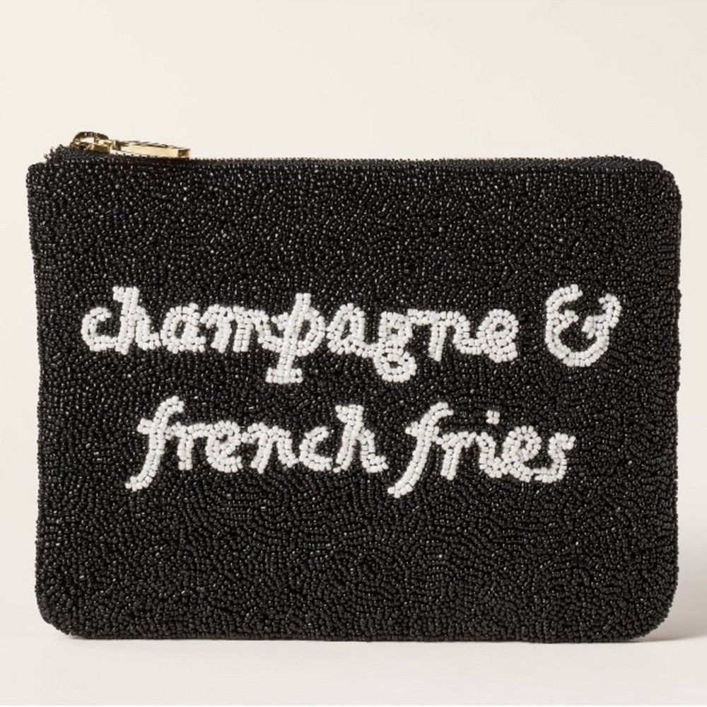 KATE SPADE x Target NWT Black Beaded “Champagne and French Fries” Clutch - Picture 1 of 5